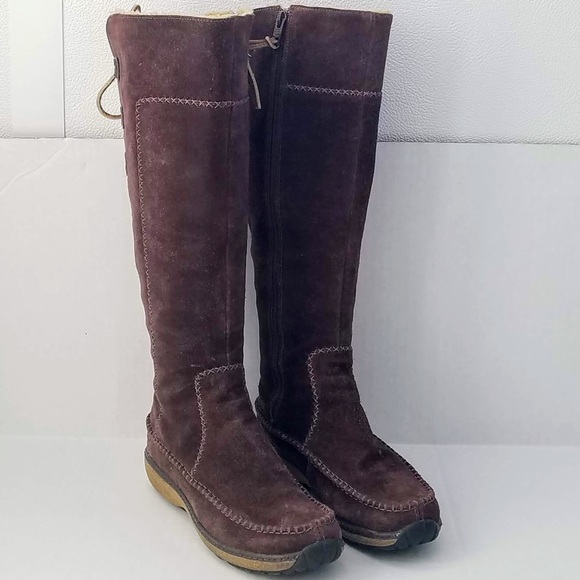 Timberland Tall Fauna Brown Suede Tan Moccasin Lace Up Low Wedge Sherling Boots - Picture 8 of 8